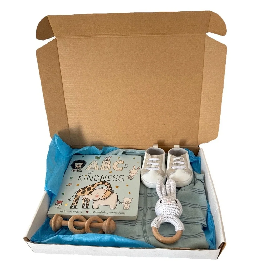 Baby Boy Baby Shower Gift Box, Newborn Boy Outfit, Book Shoes Teether & Rattle